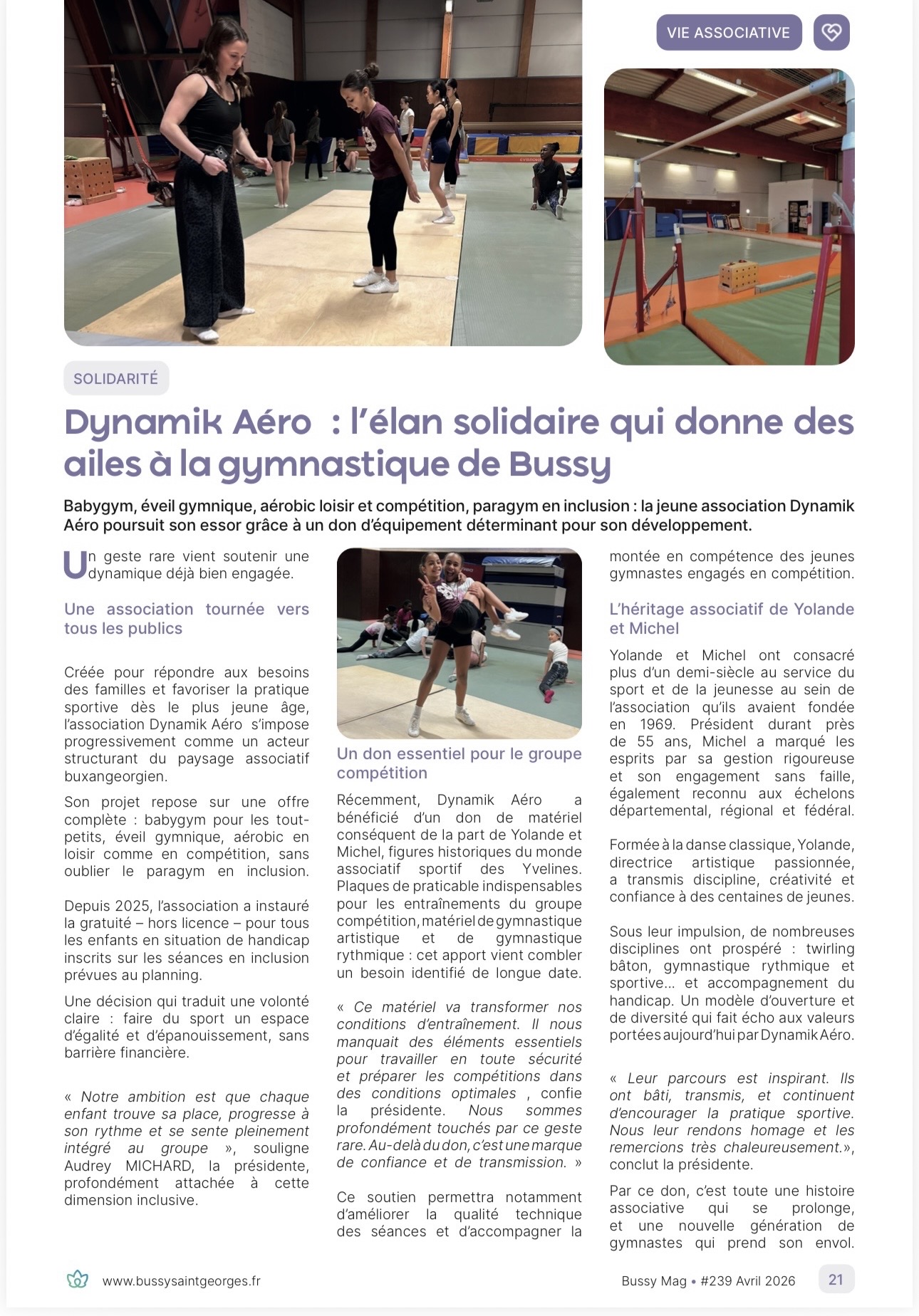 Grand merci à la ville de Bussy-Saint-Georges pour ce bel article sur notre association